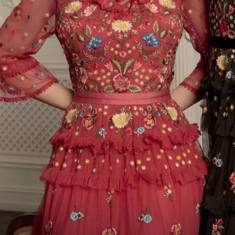 BHLDN Needle and Thread Red Pandora maxi dress gown xs small 2 4 - Picture 3 of 12